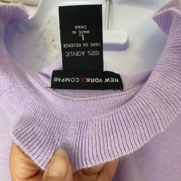 New Yourk & Company Lavender Ruffle Button-Up Sweater with Rhinestone Buttons L - Picture 4 of 4